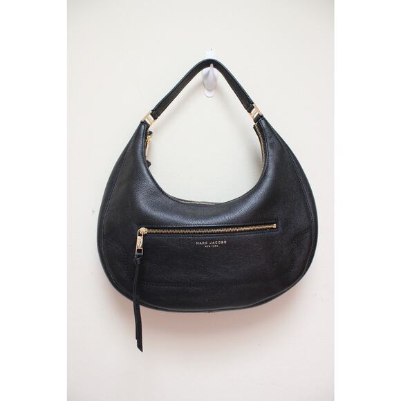 Marc Jacobs Black Pebbled Leather Hobo Large Crescent Shoulder Purse Bag - Picture 1 of 4